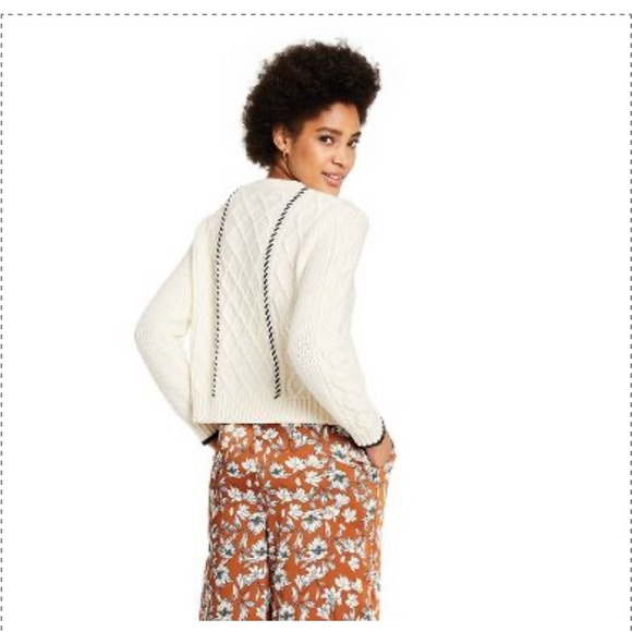 Women’s Size SMALL Cableknit Whipstich Stripe Crewneck Sweater La LigNE … - Picture 2 of 8